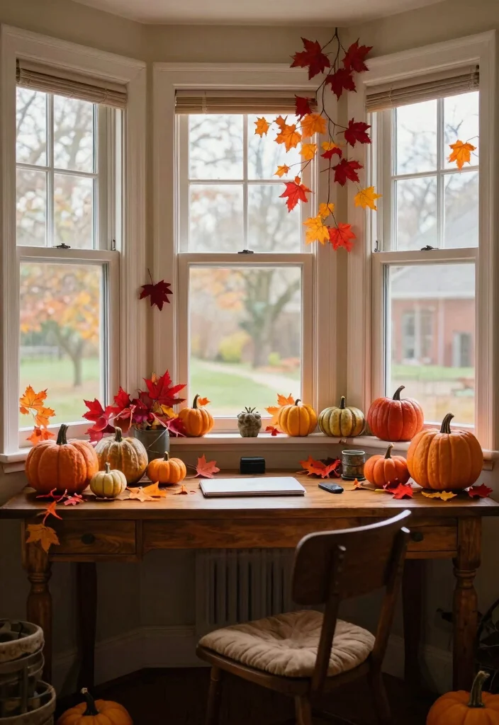 14 Bay Window Desk Ideas for Natural Light Work Zones 14. Seasonal Decor 0