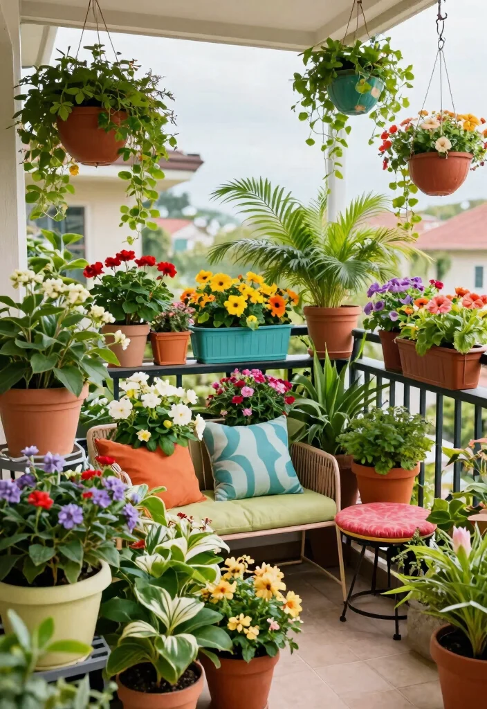 14 Big Balcony Terrace Ideas for Lounging, Dining, and Plants 52 14 Big Balcony Terrace Ideas for Lounging Dining and Plants 12. Color Pops with Planters 0