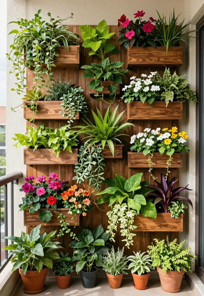 14 Big Balcony Terrace Ideas for Lounging, Dining, and Plants 13 14 Big Balcony Terrace Ideas for Lounging Dining and Plants 3. Vertical Garden Wall 0