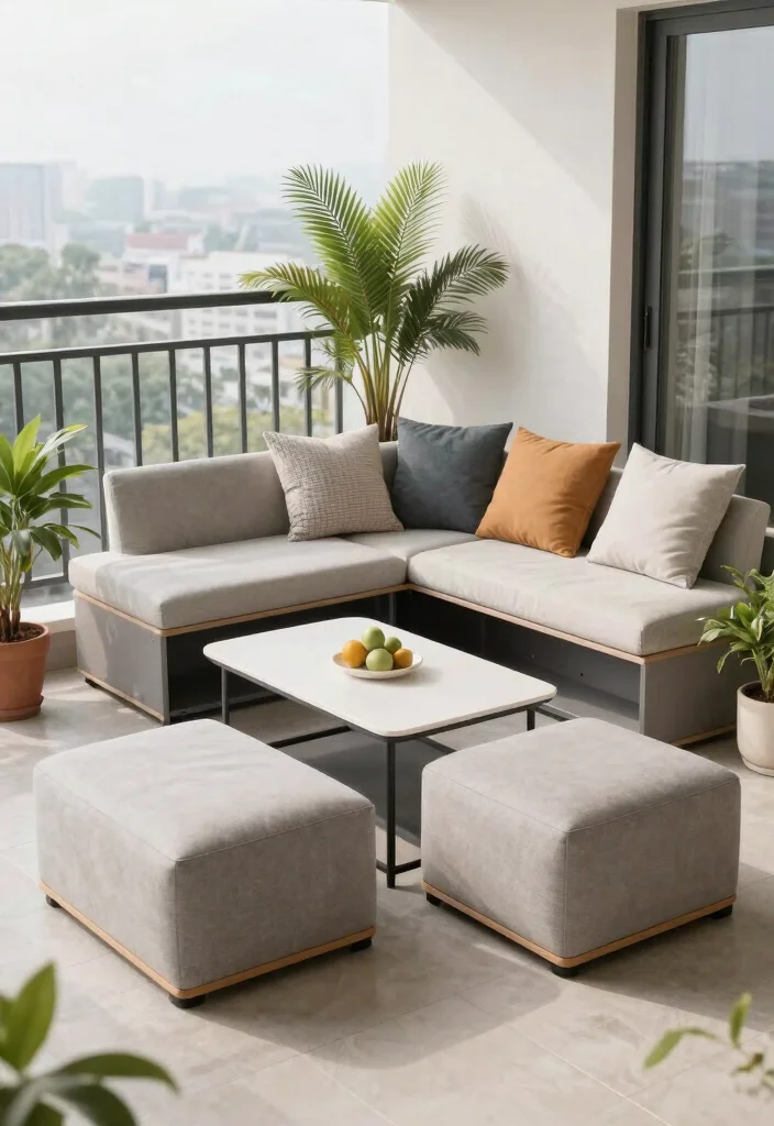 14 Big Balcony Terrace Ideas for Lounging, Dining, and Plants 39 14 Big Balcony Terrace Ideas for Lounging Dining and Plants 9. Multi functional Furniture 0