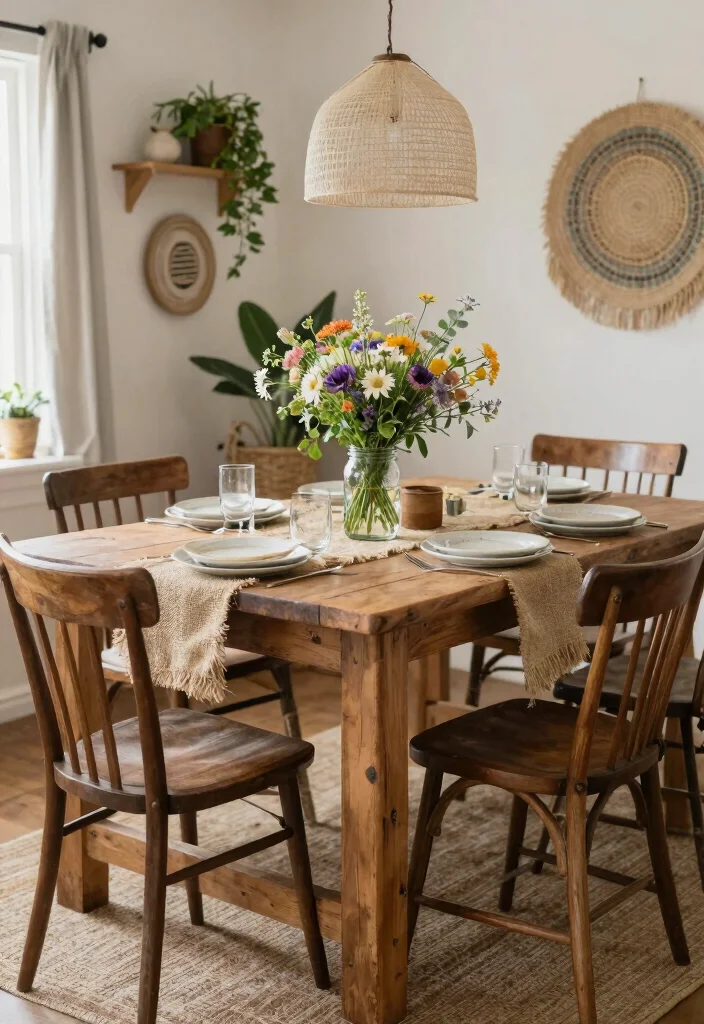 14 Boho Dining Room Ideas with Relaxed Collected Style 41 14 Boho Dining Room Ideas with Relaxed Collected Style 11. Rustic Farmhouse Vibes 0