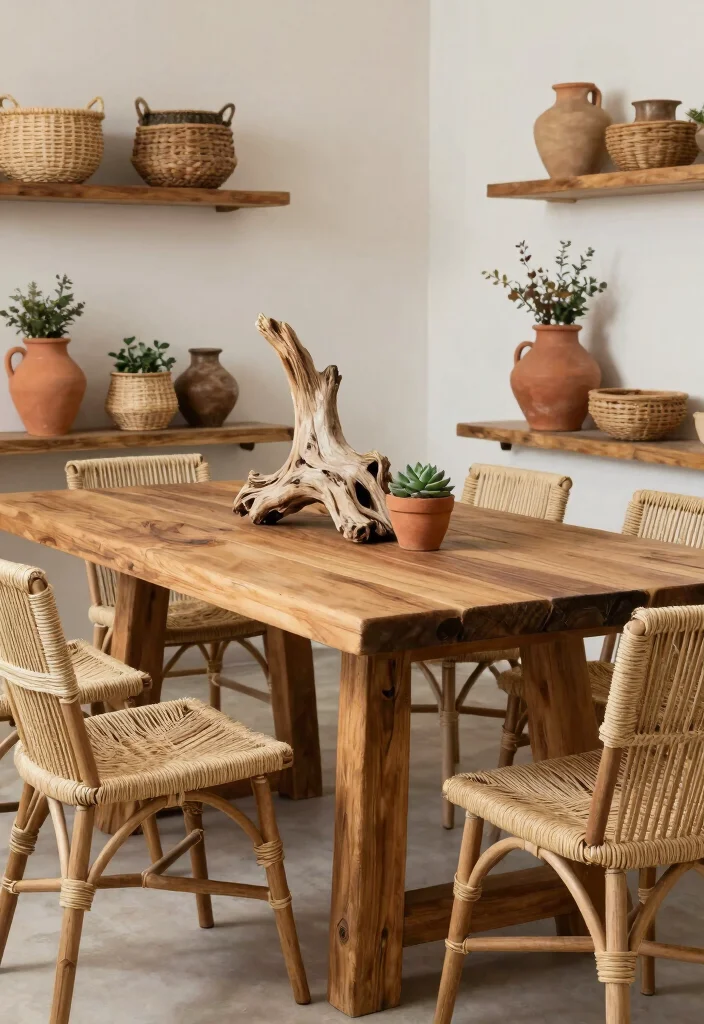 14 Boho Dining Room Ideas with Relaxed Collected Style 24 14 Boho Dining Room Ideas with Relaxed Collected Style 4. Natural Materials in Decor 0
