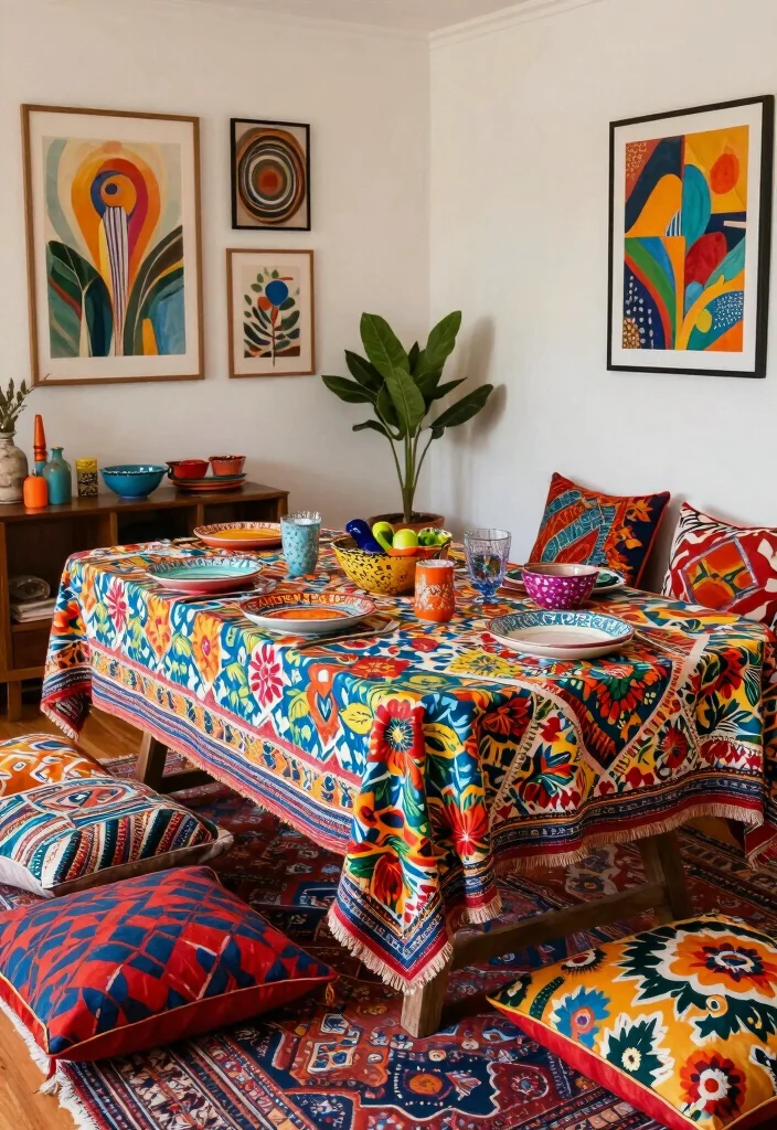14 Boho Dining Room Ideas with Relaxed Collected Style 37 14 Boho Dining Room Ideas with Relaxed Collected Style 7. Bold Patterns and Prints 0