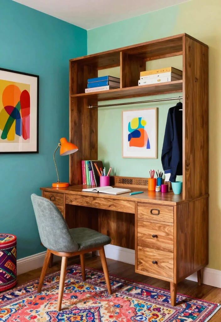 14 Built In Closet Desk Ideas for Hidden Workspaces 4. Eclectic Mix 0
