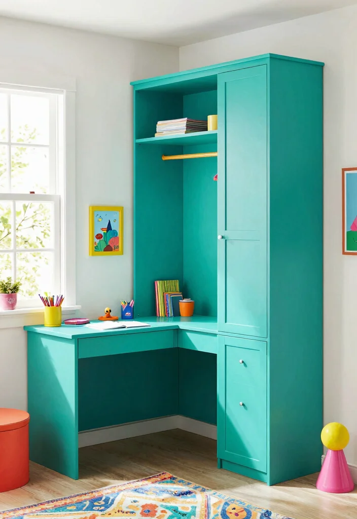14 Built In Closet Desk Ideas for Hidden Workspaces 6. Color Pop 0