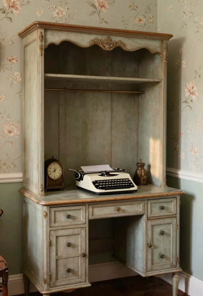 14 Built In Closet Desk Ideas for Hidden Workspaces 8. Vintage Vibes 0