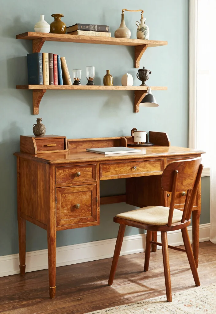 14 Built In Desk Ideas for Clean Seamless Interiors 27 14 Built In Desk Ideas for Clean Seamless Interiors 7. Repurposed Furniture Vintage Vibes 0