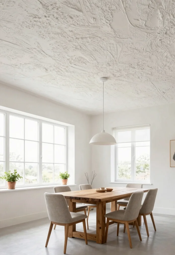 14 Dining Room Ceiling Ideas for Statement Design 7. Textured Plaster for Artistic Flair 0
