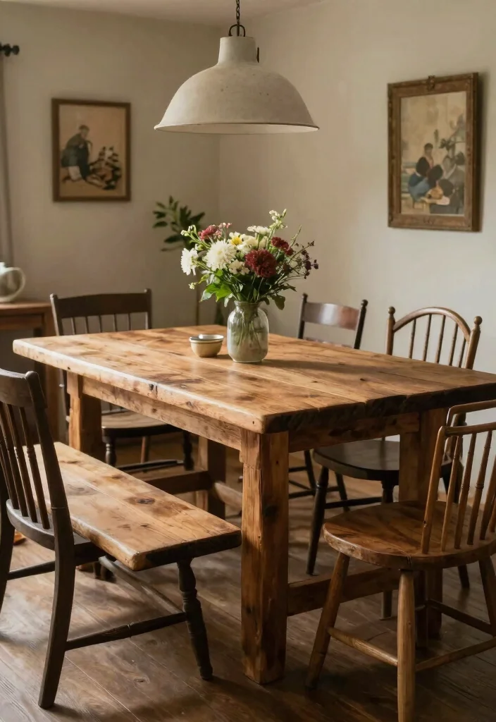 14 Dining Room Furniture Ideas for Comfortable Everyday Use 7. Rustic Farmhouse Table 0