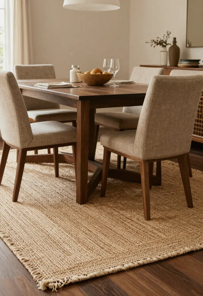 14 Dining Room Furniture Ideas for Comfortable Everyday Use 9. Natural Fiber Rugs 0