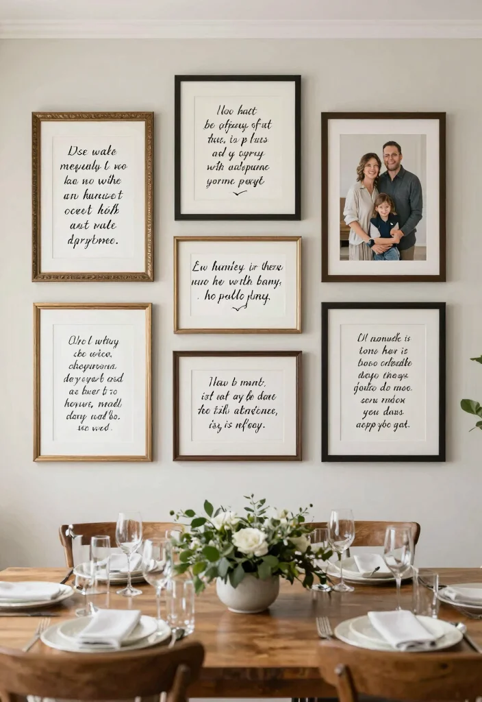 14 Dining Room Photo Wall Ideas to Display Memories Stylishly 41 14 Dining Room Photo Wall Ideas to Display Memories Stylishly 11. Collage with Family Quotes 0