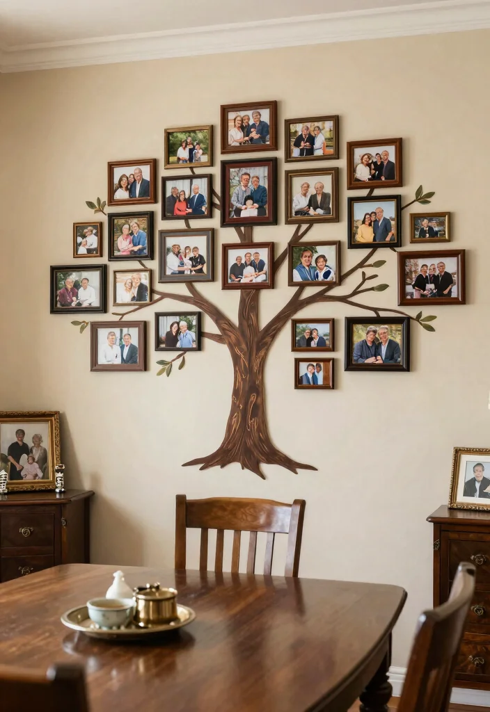 14 Dining Room Photo Wall Ideas to Display Memories Stylishly 64 14 Dining Room Photo Wall Ideas to Display Memories Stylishly 14. Family Tree Photo Wall 0