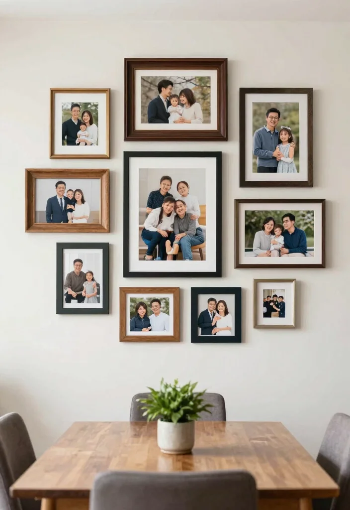 14 Dining Room Photo Wall Ideas to Display Memories Stylishly 25 14 Dining Room Photo Wall Ideas to Display Memories Stylishly 5. Layered and Overlapping Frames 0