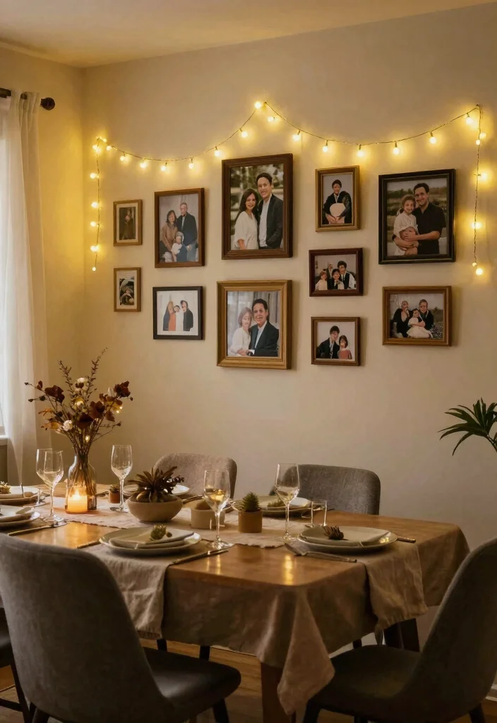 14 Dining Room Photo Wall Ideas to Display Memories Stylishly 29 14 Dining Room Photo Wall Ideas to Display Memories Stylishly 9. Whimsical Fairy Lights 0