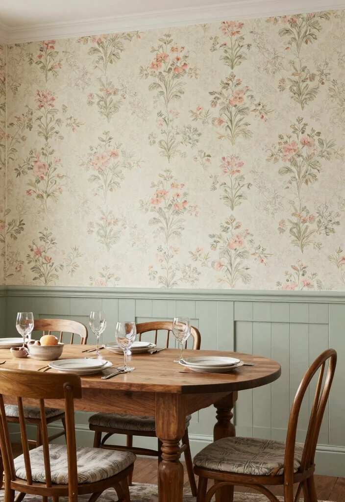 14 Dining Room Wainscoting Ideas for Classic Texture 64 14 Dining Room Wainscoting Ideas for Classic Texture 14. Vintage Wallpaper Paneling 0