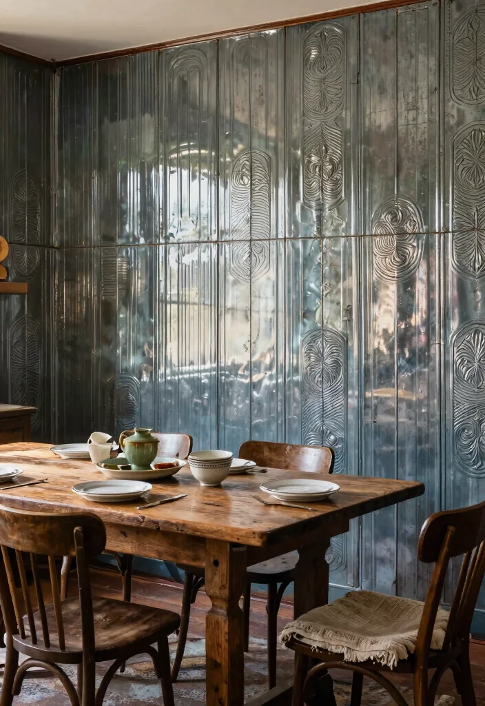 14 Dining Room Wainscoting Ideas for Classic Texture 39 14 Dining Room Wainscoting Ideas for Classic Texture 9. Vintage Tin Paneling 0