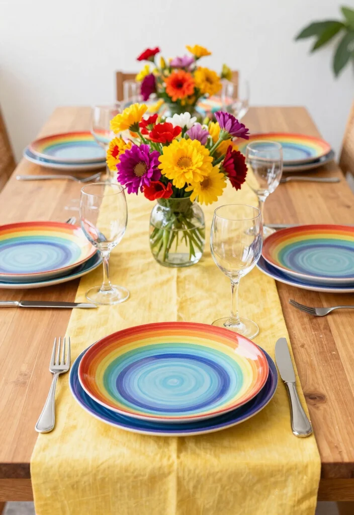14 Dining Table Centerpiece Ideas for Everyday Styling 63 14 Dining Table Centerpiece Ideas for Everyday Styling 13. Colorful Table Settings 0