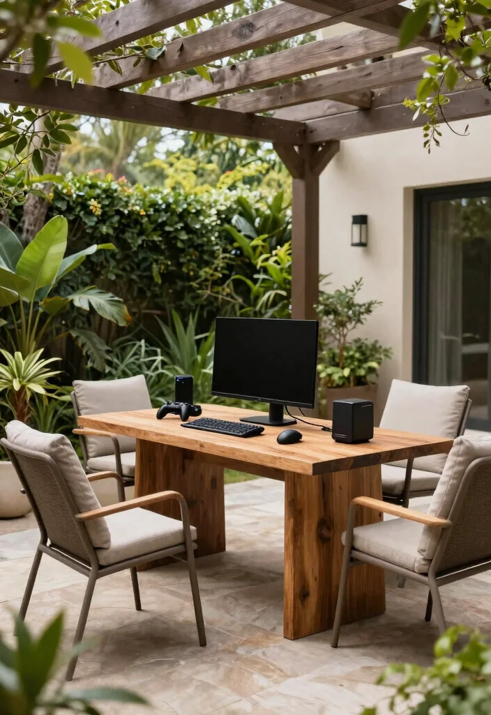 14 Gamer Desk Ideas for Immersive Setup Vibes 54 14 Gamer Desk Ideas for Immersive Setup Vibes 14. Outdoor Gaming Oasis 0