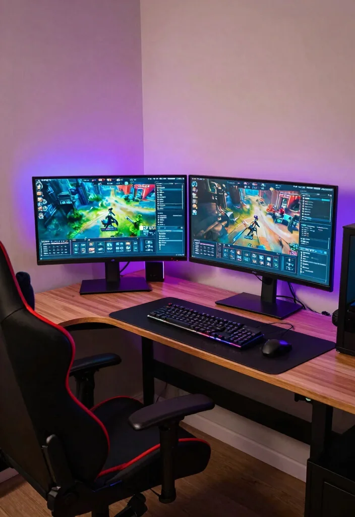 14 Gamer Desk Ideas for Immersive Setup Vibes 13 14 Gamer Desk Ideas for Immersive Setup Vibes 3. Dual Monitor Delight 0