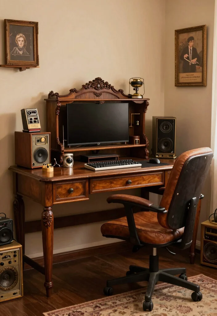 14 Gamer Desk Ideas for Immersive Setup Vibes 16 14 Gamer Desk Ideas for Immersive Setup Vibes 6. Vintage Vibes 0