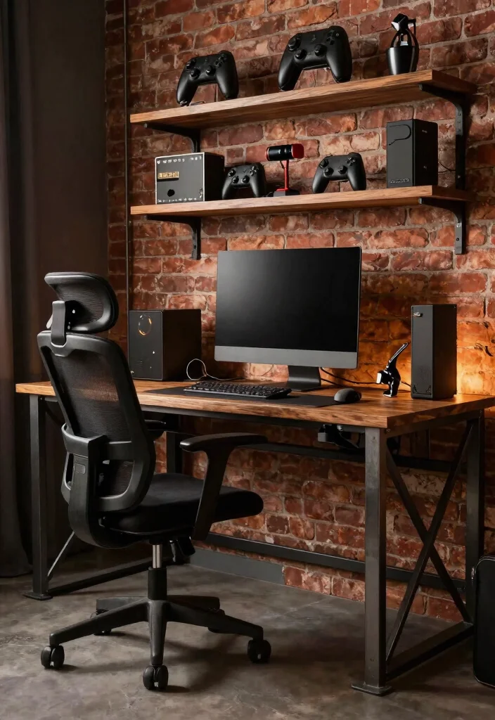 14 Gamer Desk Ideas for Immersive Setup Vibes 27 14 Gamer Desk Ideas for Immersive Setup Vibes 7. Industrial Chic 0