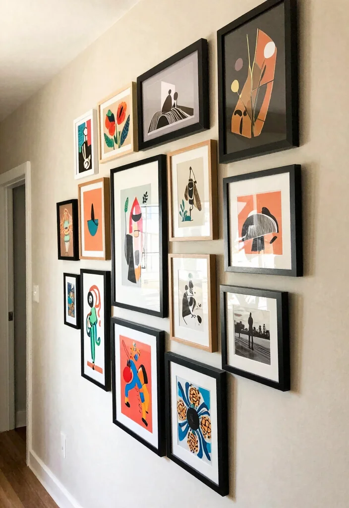 14 Hallway Gallery Wall Ideas to Display Art and Photos 40 14 Hallway Gallery Wall Ideas to Display Art and Photos 10. Layered Wall Art 0