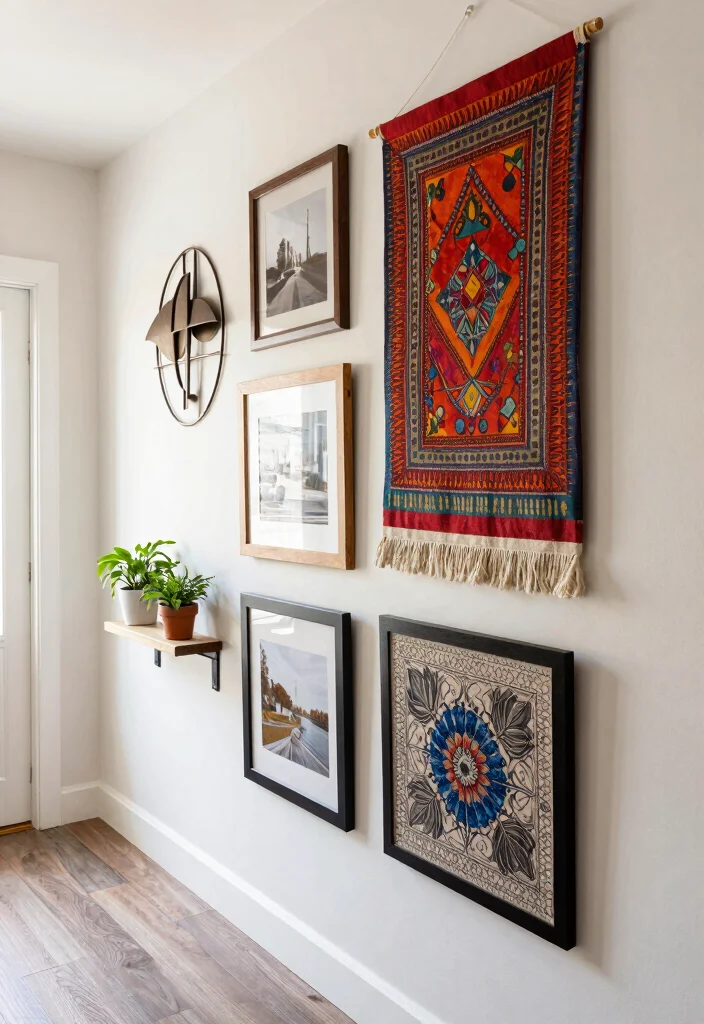 14 Hallway Gallery Wall Ideas to Display Art and Photos 52 14 Hallway Gallery Wall Ideas to Display Art and Photos 12. Mixed Materials Gallery 0
