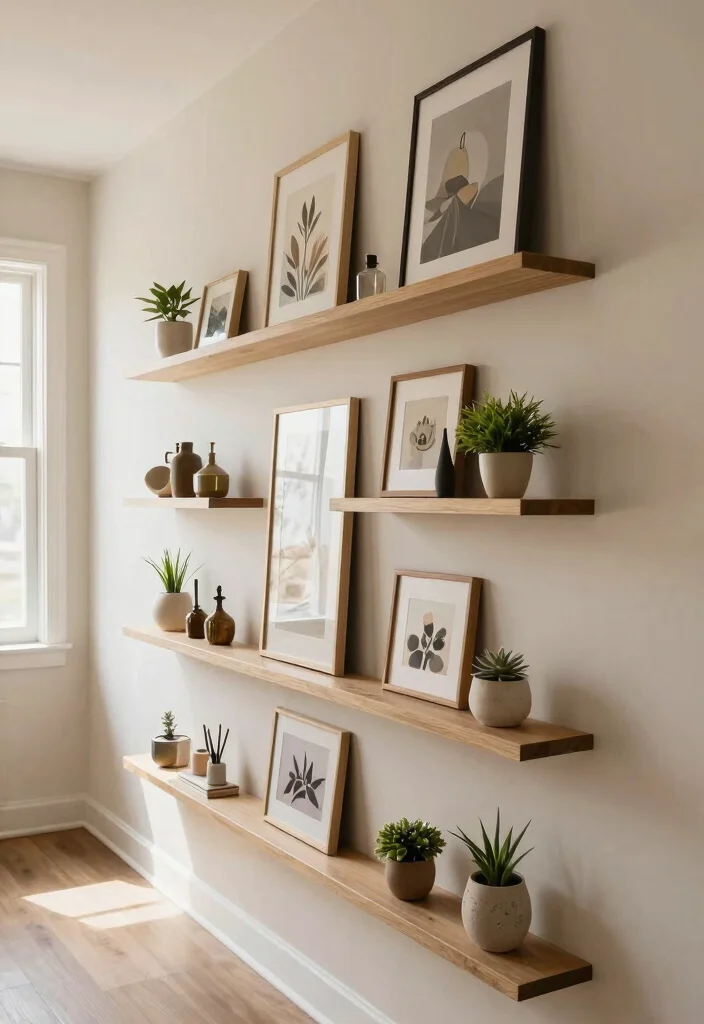 14 Hallway Gallery Wall Ideas to Display Art and Photos 37 14 Hallway Gallery Wall Ideas to Display Art and Photos 7. Artful Shelving 0