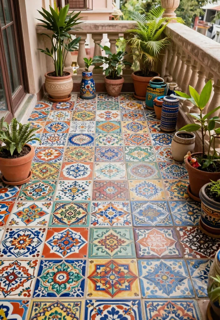 14 Indian Utility Balcony Ideas That Stay Practical and Neat 40 14 Indian Utility Balcony Ideas That Stay Practical and Neat 10. Colorful Floor Tiles 0