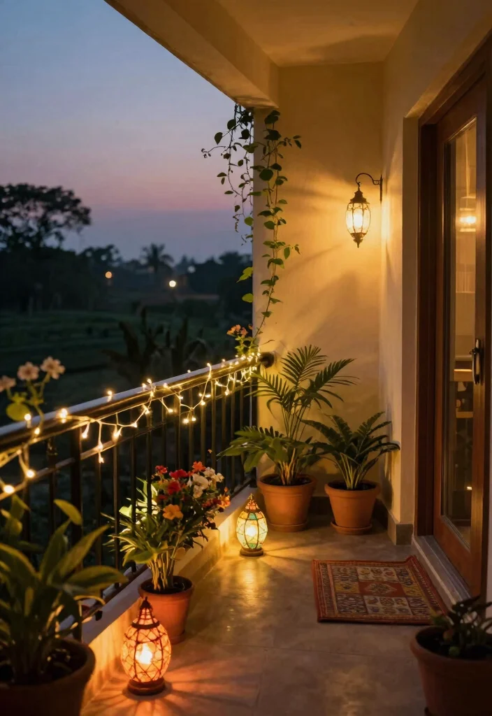 14 Indian Utility Balcony Ideas That Stay Practical and Neat 25 14 Indian Utility Balcony Ideas That Stay Practical and Neat 5. Outdoor Lighting for Ambiance 0