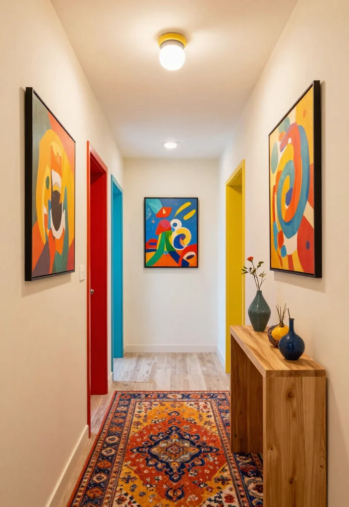 14 Long Entryway Hallway Ideas with Strong Flow 12. Brighten Up with Accents 0