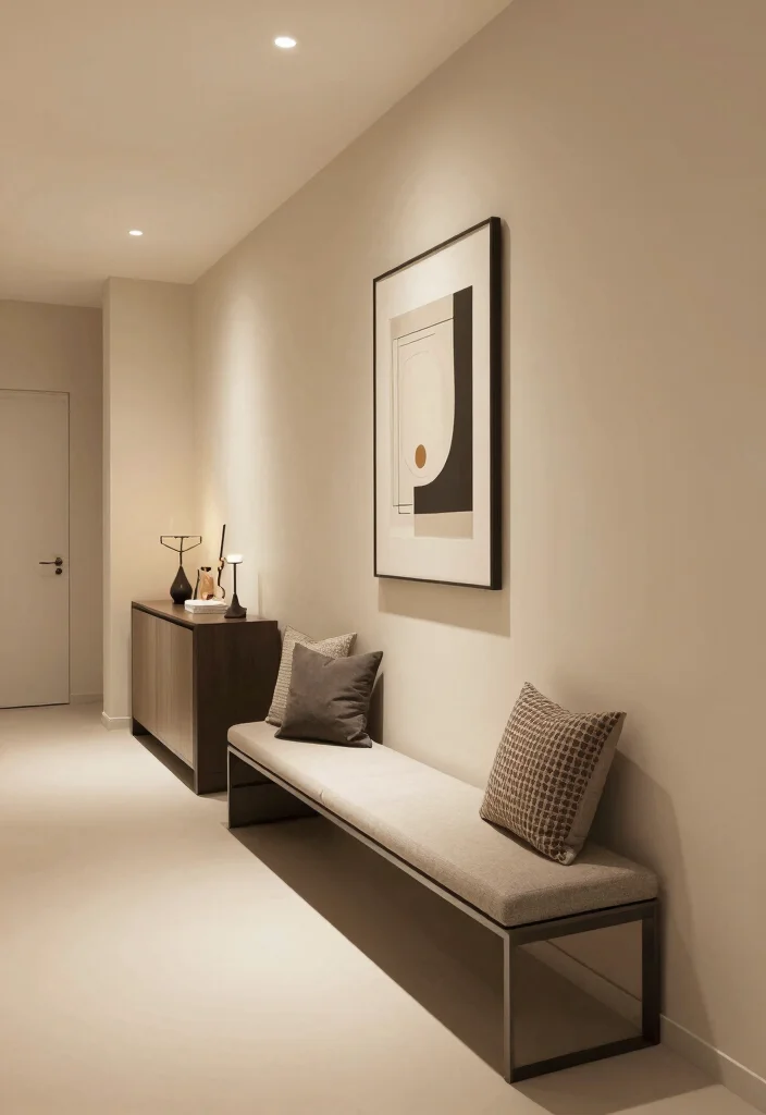 14 Long Entryway Hallway Ideas with Strong Flow 5. Incorporate Functional Furniture 0