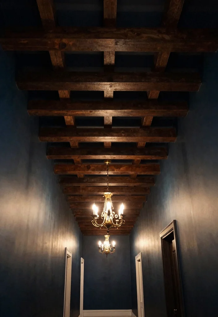 14 Moody Hallway Ideas with Dark Cozy Atmosphere 10. Statement Ceiling Treatments 0