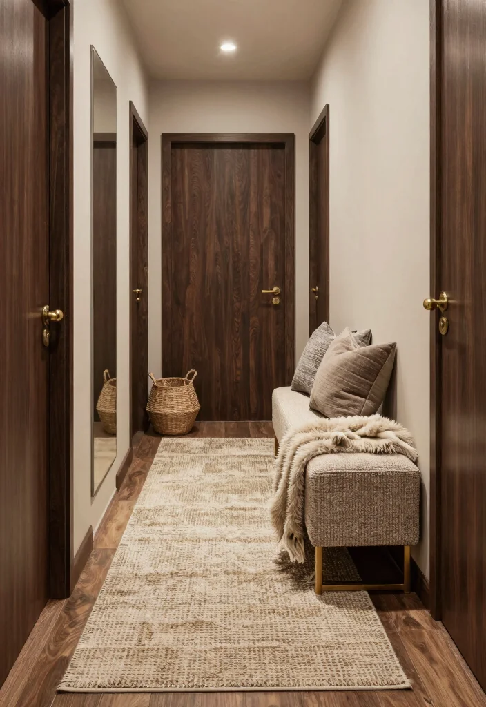 14 Moody Hallway Ideas with Dark Cozy Atmosphere 13. Layered Textures 0