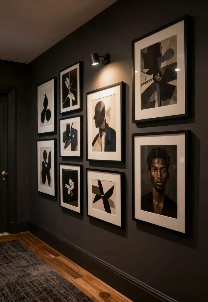 14 Moody Hallway Ideas with Dark Cozy Atmosphere 4. Artwork with Dark Themes 0