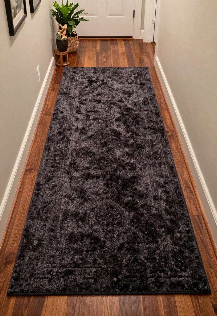 14 Moody Hallway Ideas with Dark Cozy Atmosphere 6. Textured Rugs 0