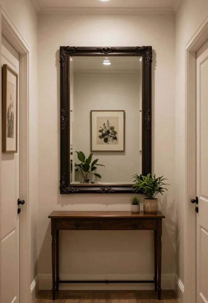 14 Moody Hallway Ideas with Dark Cozy Atmosphere 7. Elegant Mirrors 0