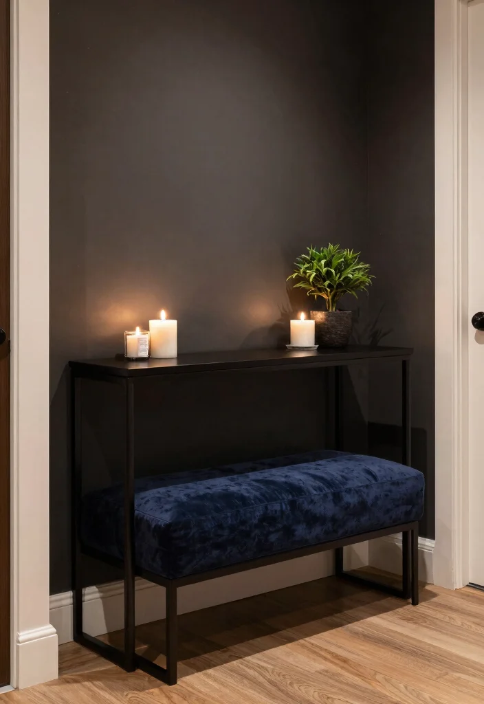 14 Moody Hallway Ideas with Dark Cozy Atmosphere 8. Dark Accent Furniture 0