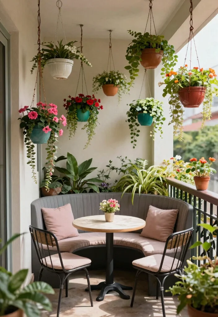 14 Narrow Apartment Balcony Ideas That Feel Cozy, Calm, and Private 14 14 Narrow Apartment Balcony Ideas That Feel Cozy Calm and Private 4. Hanging Planters 0