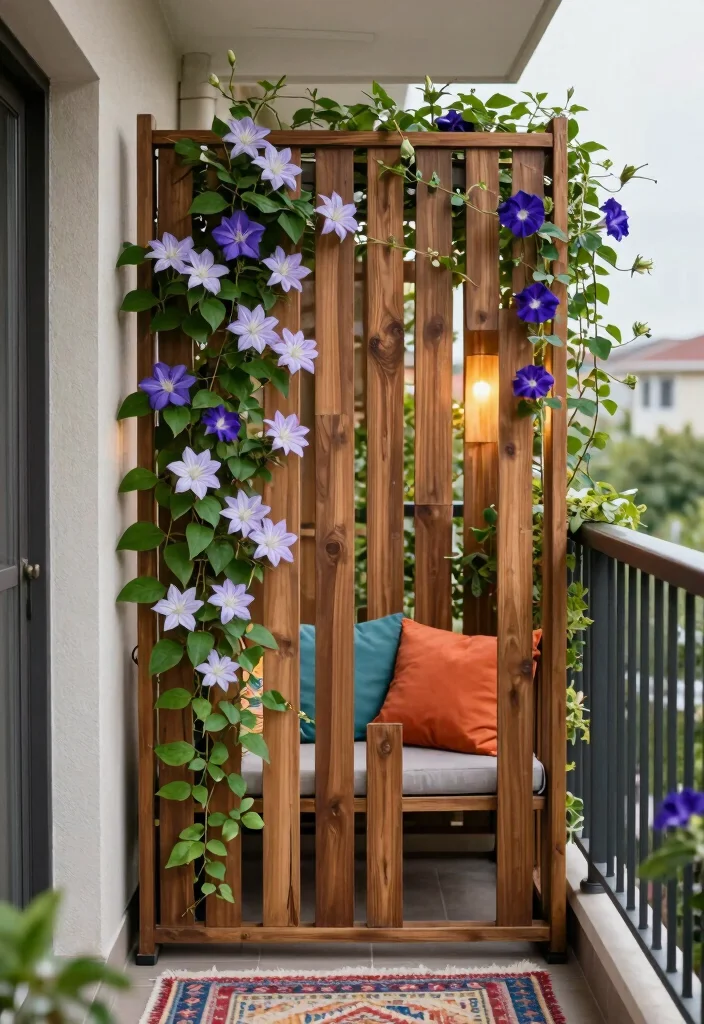 14 Narrow Apartment Balcony Ideas That Feel Cozy, Calm, and Private 15 14 Narrow Apartment Balcony Ideas That Feel Cozy Calm and Private 5. Privacy Screens with Style 0