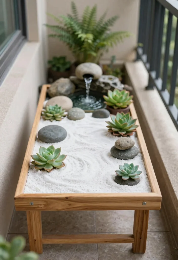 14 Narrow Apartment Balcony Ideas That Feel Cozy, Calm, and Private 16 14 Narrow Apartment Balcony Ideas That Feel Cozy Calm and Private 6. Mini Zen Garden 0