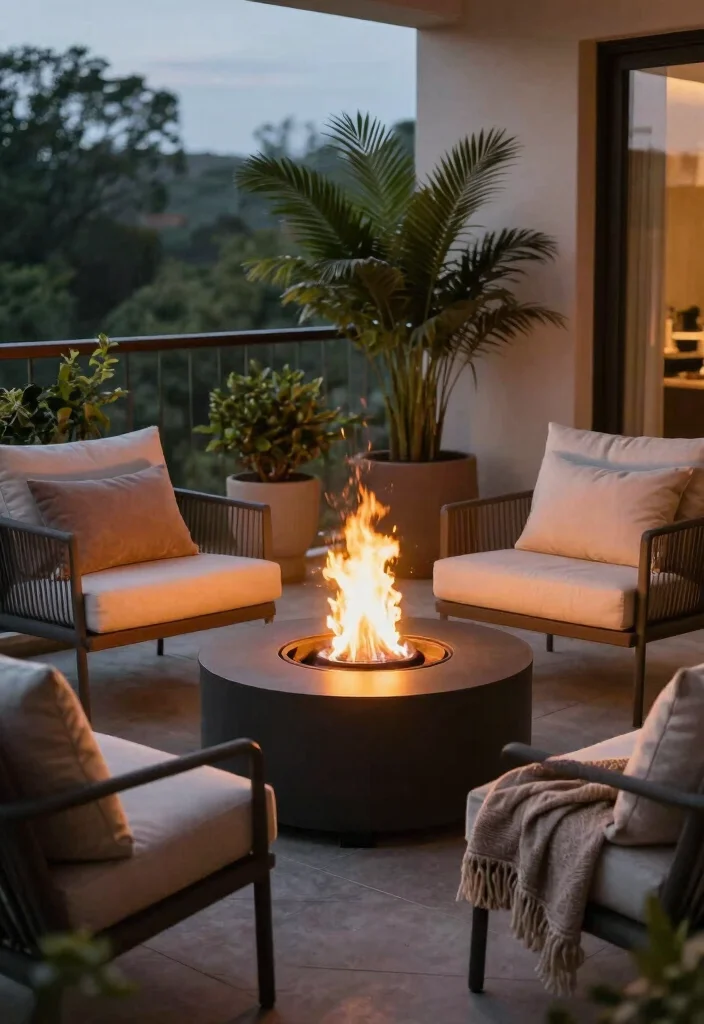 14 Private Balcony Ideas That Feel Peaceful and Secluded 14 14 Private Balcony Ideas That Feel Peaceful and Secluded 4. Intimate Fire Pit Setting 0