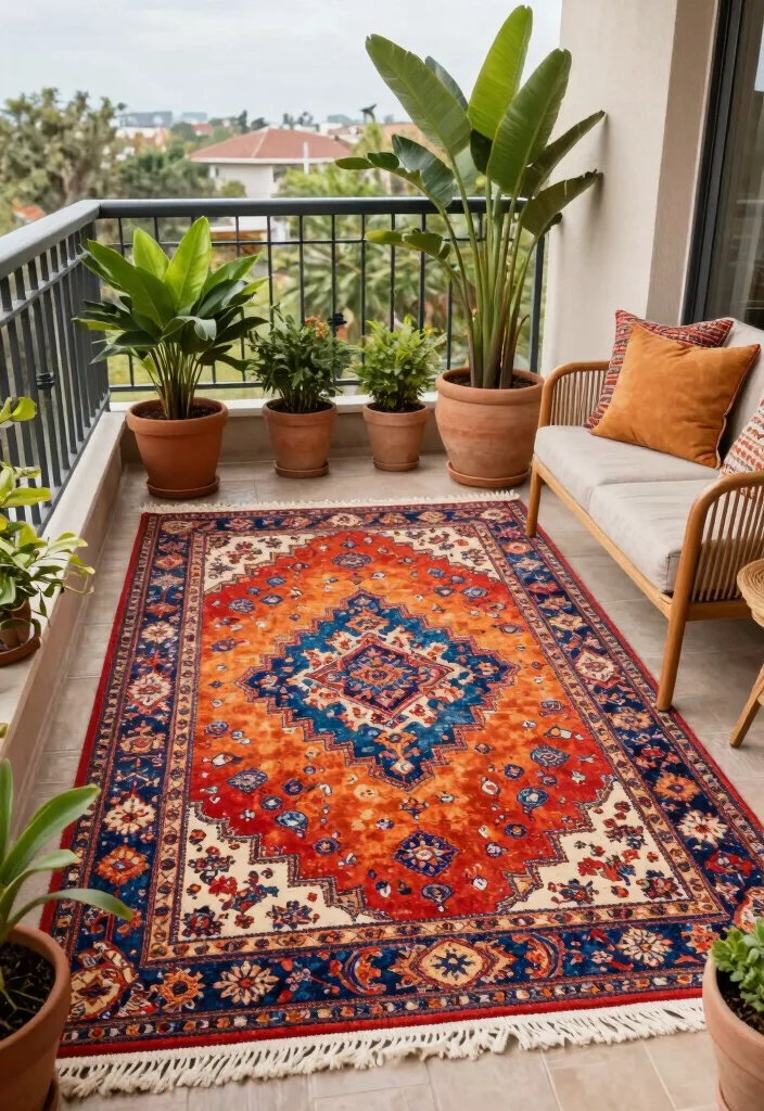 14 Private Balcony Ideas That Feel Peaceful and Secluded 18 14 Private Balcony Ideas That Feel Peaceful and Secluded 8. Textured Outdoor Rugs 0