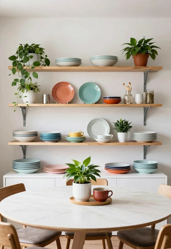 14 Round Table Dining Room Decor Ideas for Balanced Layouts 10. Use Open Shelving for Display and Storage 0