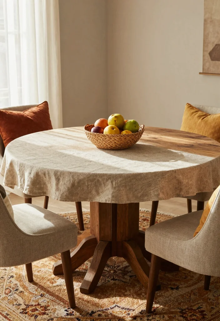 14 Round Table Dining Room Decor Ideas for Balanced Layouts 2. Enhance Comfort with Cozy Textures 0