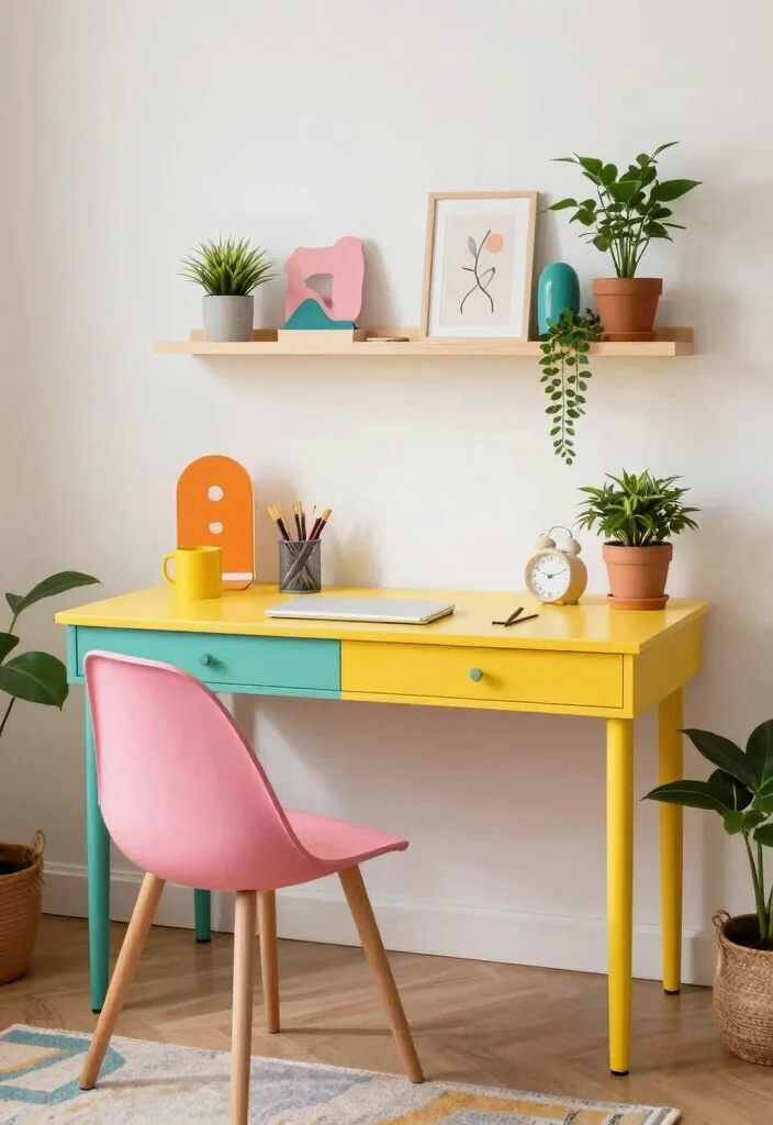 14 Small Space Desk Ideas That Stay Functional 39 14 Small Space Desk Ideas That Stay Functional 9. Brightly Colored Desks 0