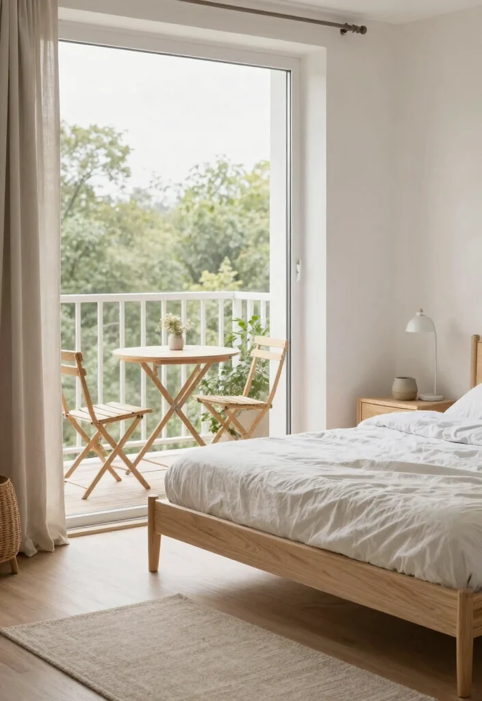 15 Bedroom Ideas with Balcony Views for Soft Morning Light 16 15 Bedroom Ideas with Balcony Views for Soft Morning Light 6. Scandinavian Simplicity with Natural Elements 0